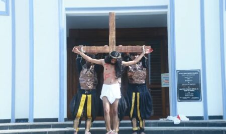 The Holy Way of the Cross tableau was presented at Good Shepherd Church, Gopala, Shivamogga.
